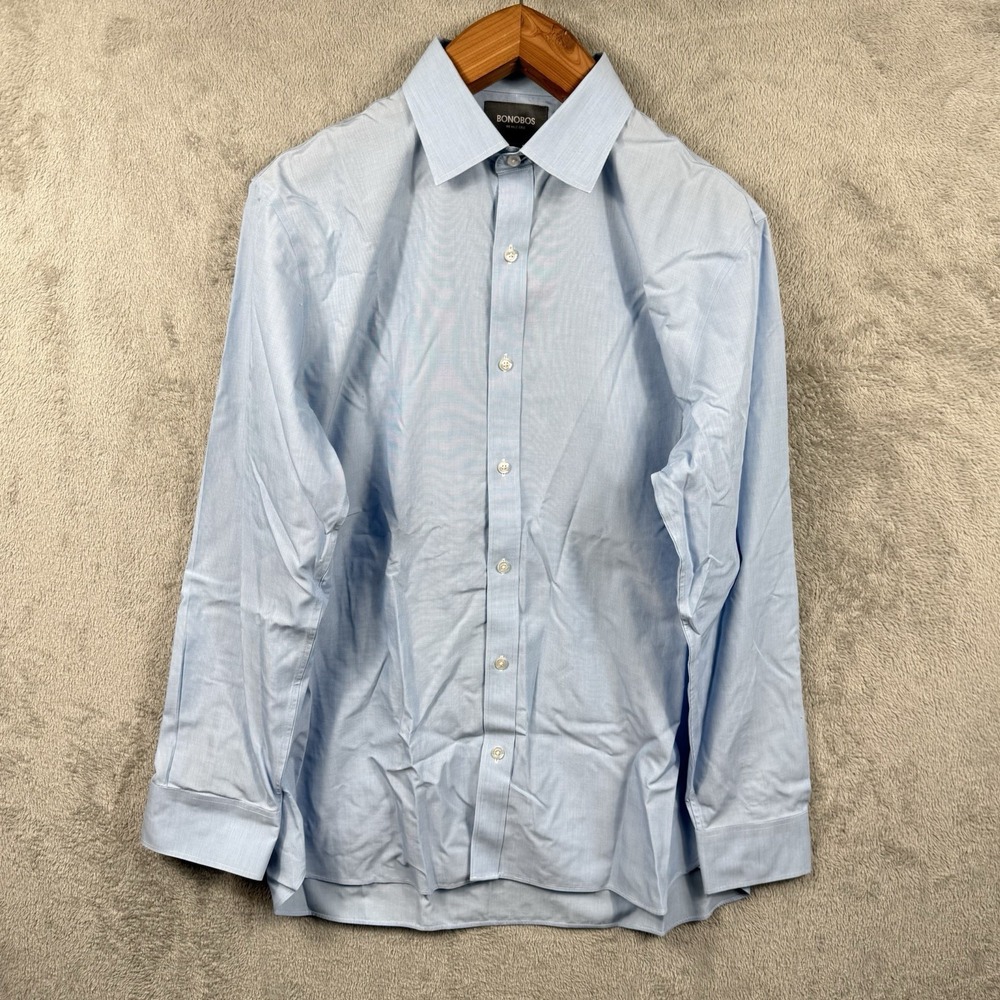 Bonobos Slim Fit Dress Shirt Mens 17 35 XL Light Blue Wrinkle Free Button Up
